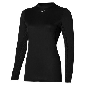 Black Women Mizuno Mid Weight-L Crew Tops | 4217-MSDXW