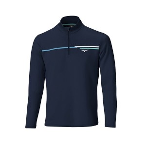 Navy Men Mizuno Brze Tstripe 1/4 Zip Tops | 3470-TCNOA