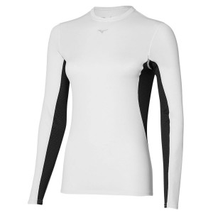 White Women Mizuno Mid Weight-L Crew Tops | 0785-KDVBG