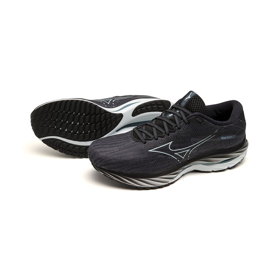 Black Men Mizuno Wave Rider 27 Running Shoes | 7518-PXSVZ