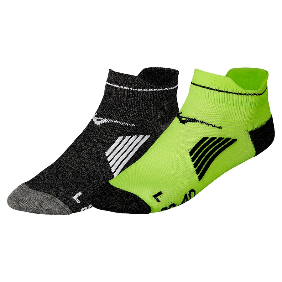 Black / Green Men Mizuno Active Training Mid 2p Socks | 8034-GQICA