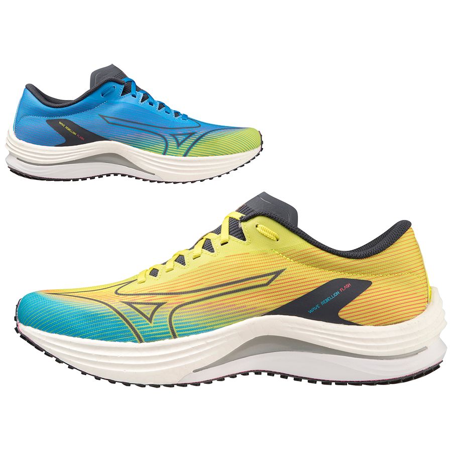 Blue Men Mizuno Wave Rebellion Flash Running Shoes | 3047-SQGLA