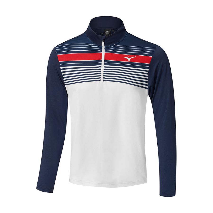 Blue / White Men Mizuno Brz Elite St 1/4 Zip Tops | 6325-MQRFO