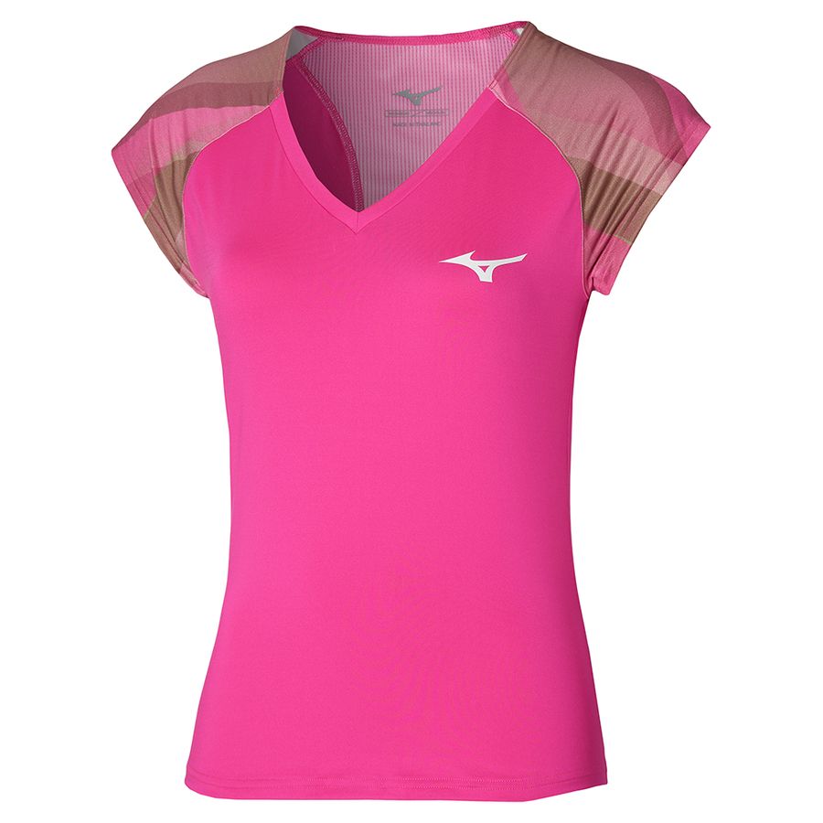 Pink Women Mizuno Release Printed T Shirts | 4923-PYMIB