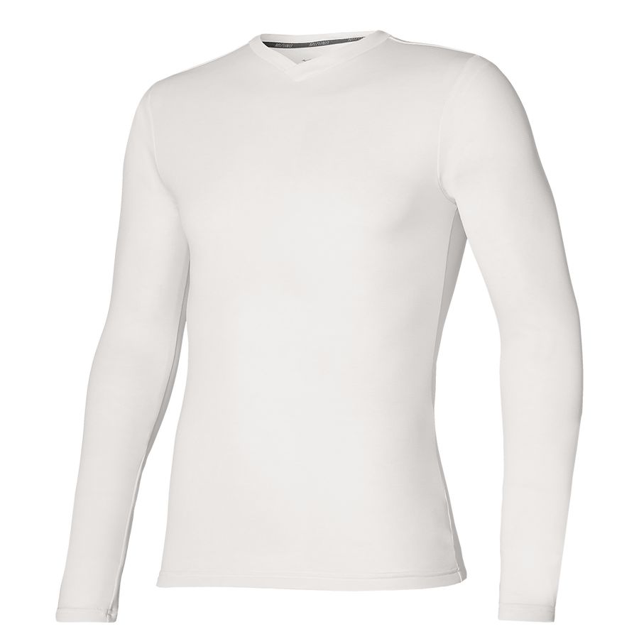 White Men Mizuno Bt Under V Neck Longsleeve Tops | 5038-VNIYM