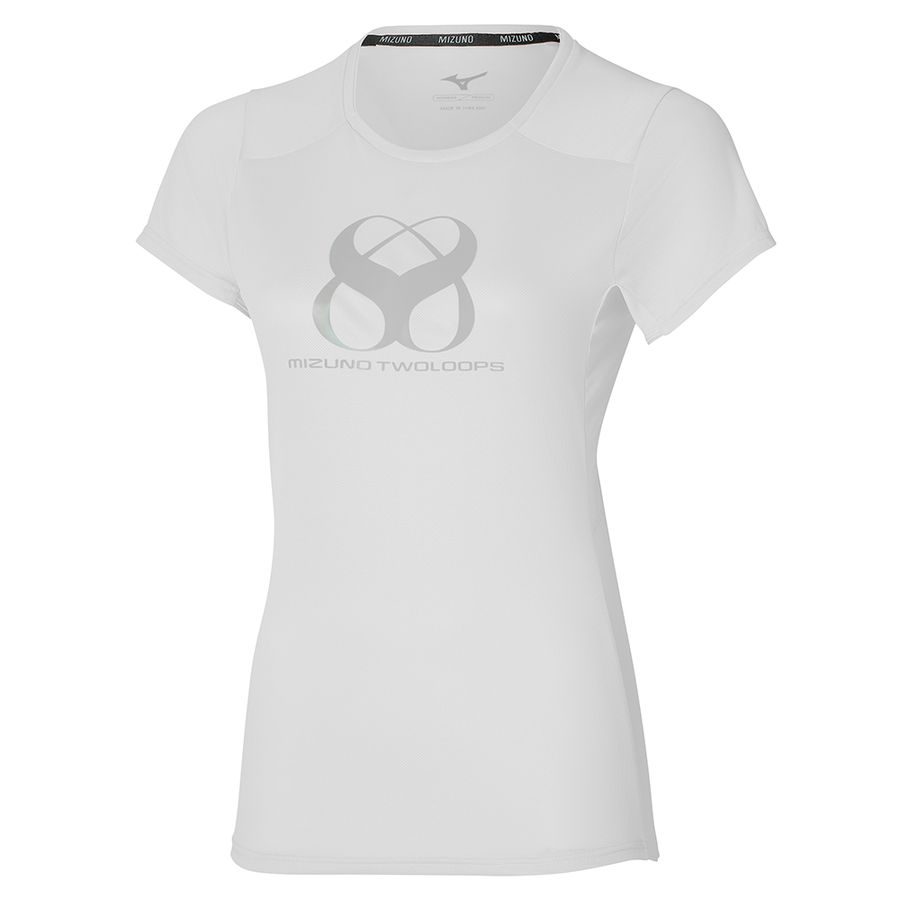 White Women Mizuno Two Loops 8 T Shirts | 0831-WRTEM