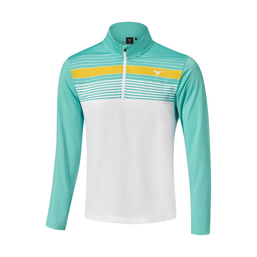 White / Green Men Mizuno Brz Elite St 1/4 Zip Tops | 8735-LJVCA